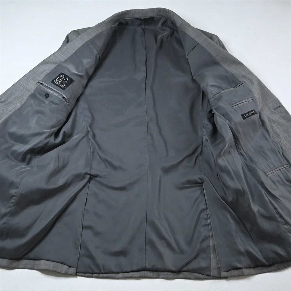 Jos A Bank 44L 38x34 Gray Sharkskin 100% Wool Mens‎ Jacket Pants Suit